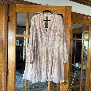 ASOS Curve Dusty Blush Long Sleeve V-Neck Embellished Dress